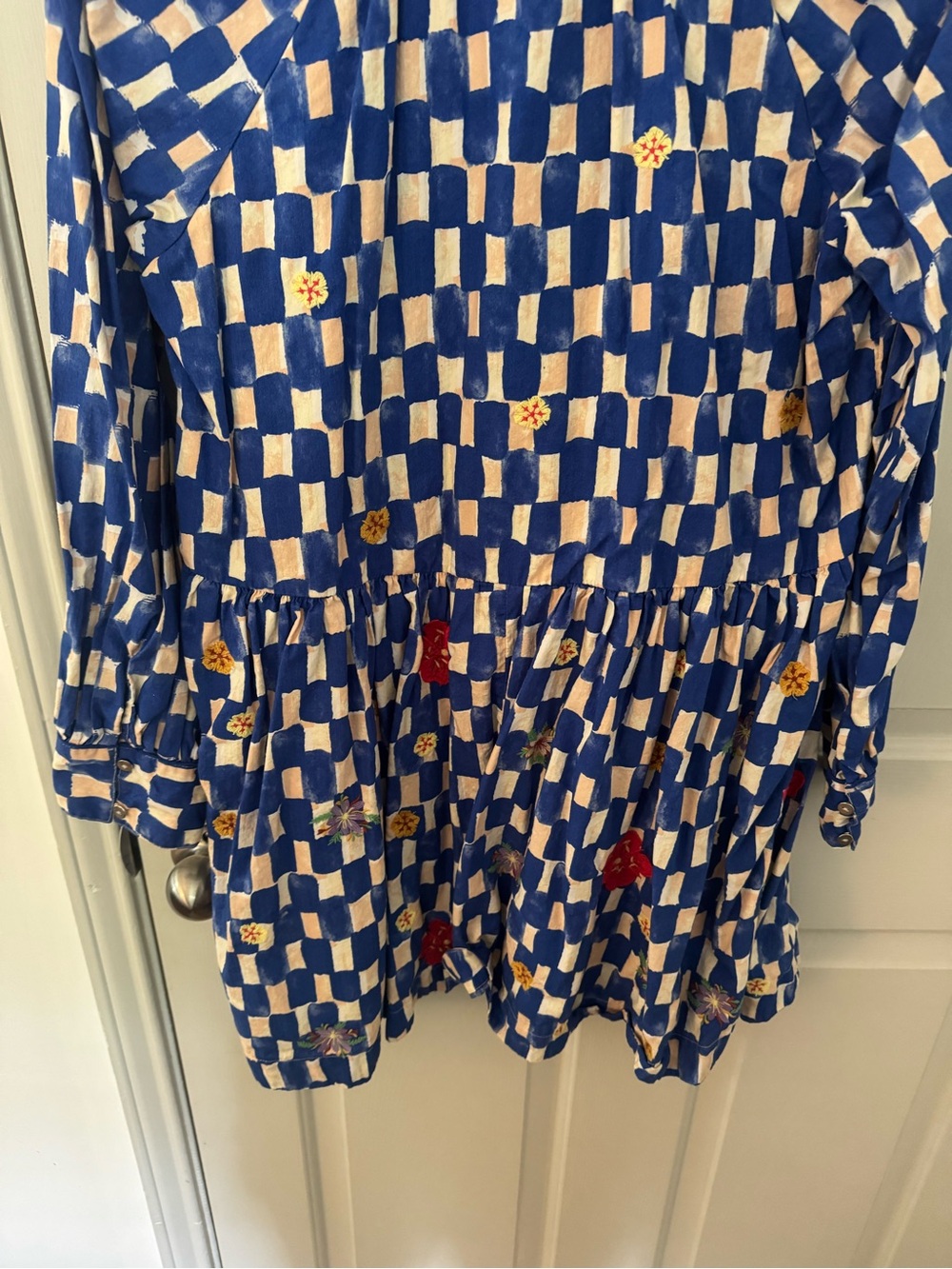 Anthropologie Maeve Checkered and Floral Long Sleeve Mini Dress size Medium - Picture 11 of 13